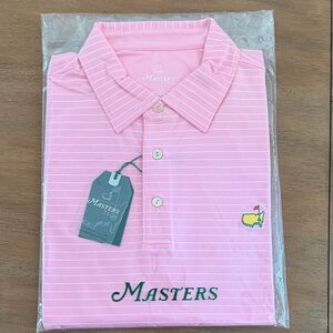 Masters Light Pink Striped Golf Polo with Embroidered Logo